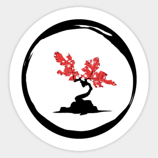 Cherry blossom sumi bonsai tree - Enso circle Zen inspired Sticker